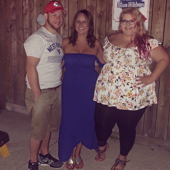 NanaMacs Royal Blue Drape Shoulder Dress - Picture 4 of 4